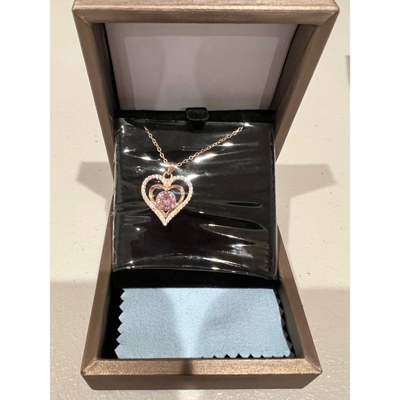 Heart Birthstone Necklace For Women- Opal Pink - Picture 2 of 5